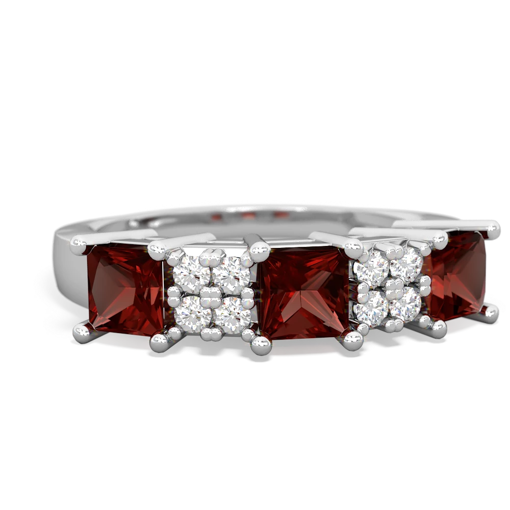 Garnet Three Stone Diamond Cluster 14K White Gold ring R2592