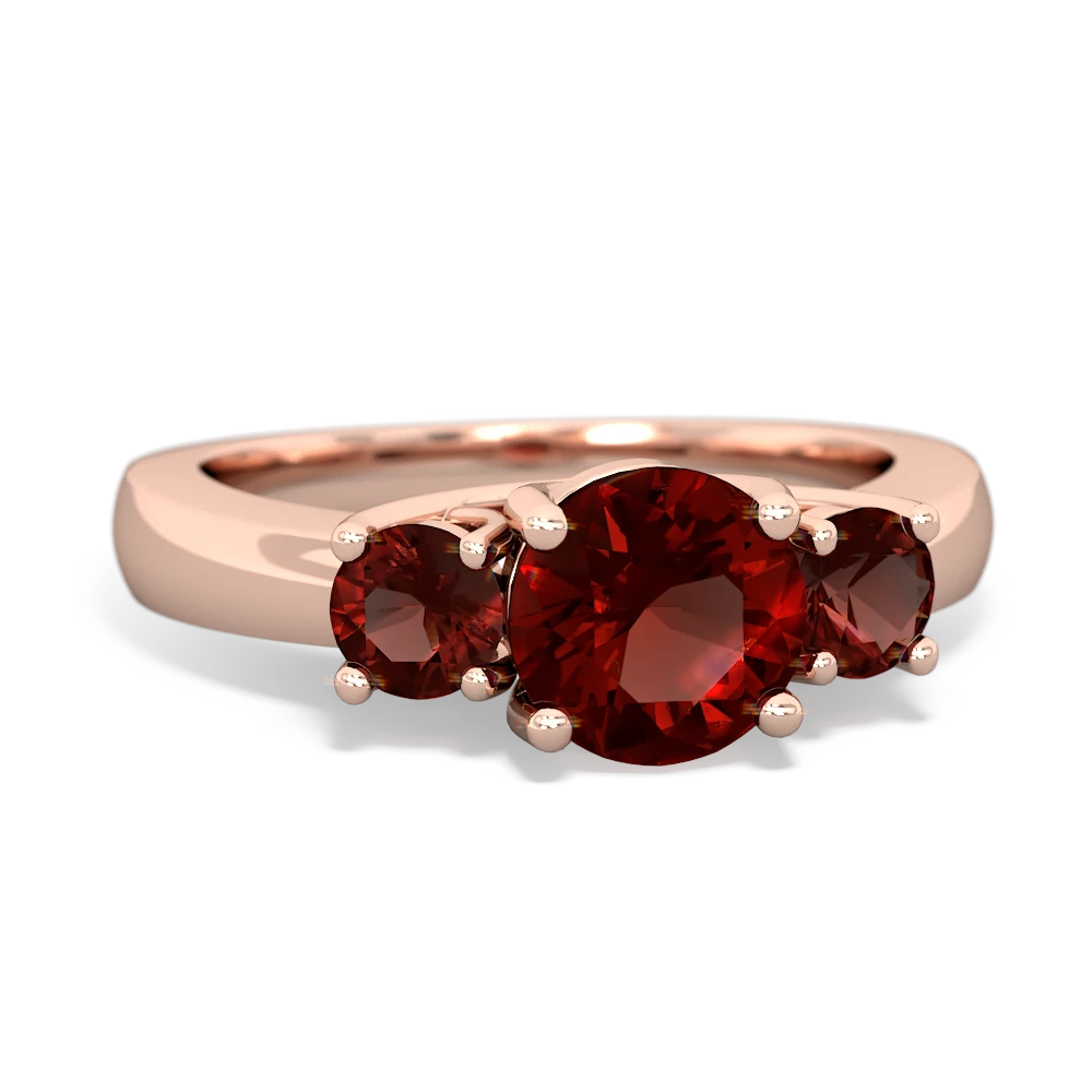 Lab Ruby Three Stone Round Trellis 14K Rose Gold ring R4018