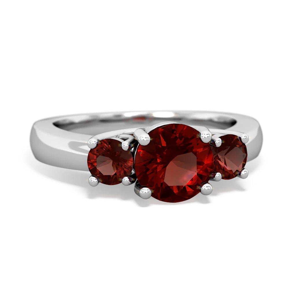 Ruby Three Stone Round Trellis 14K White Gold ring R4018