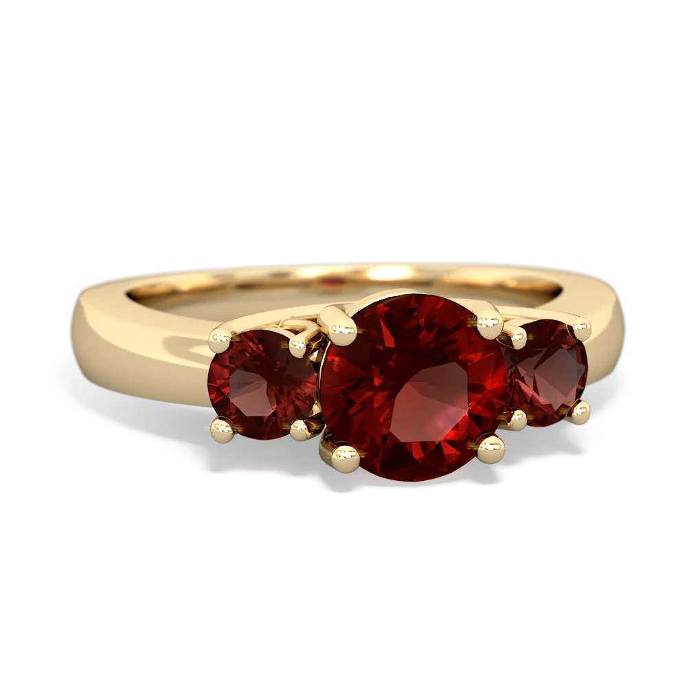 Garnet Three Stone Round Trellis 14K Yellow Gold ring R4018