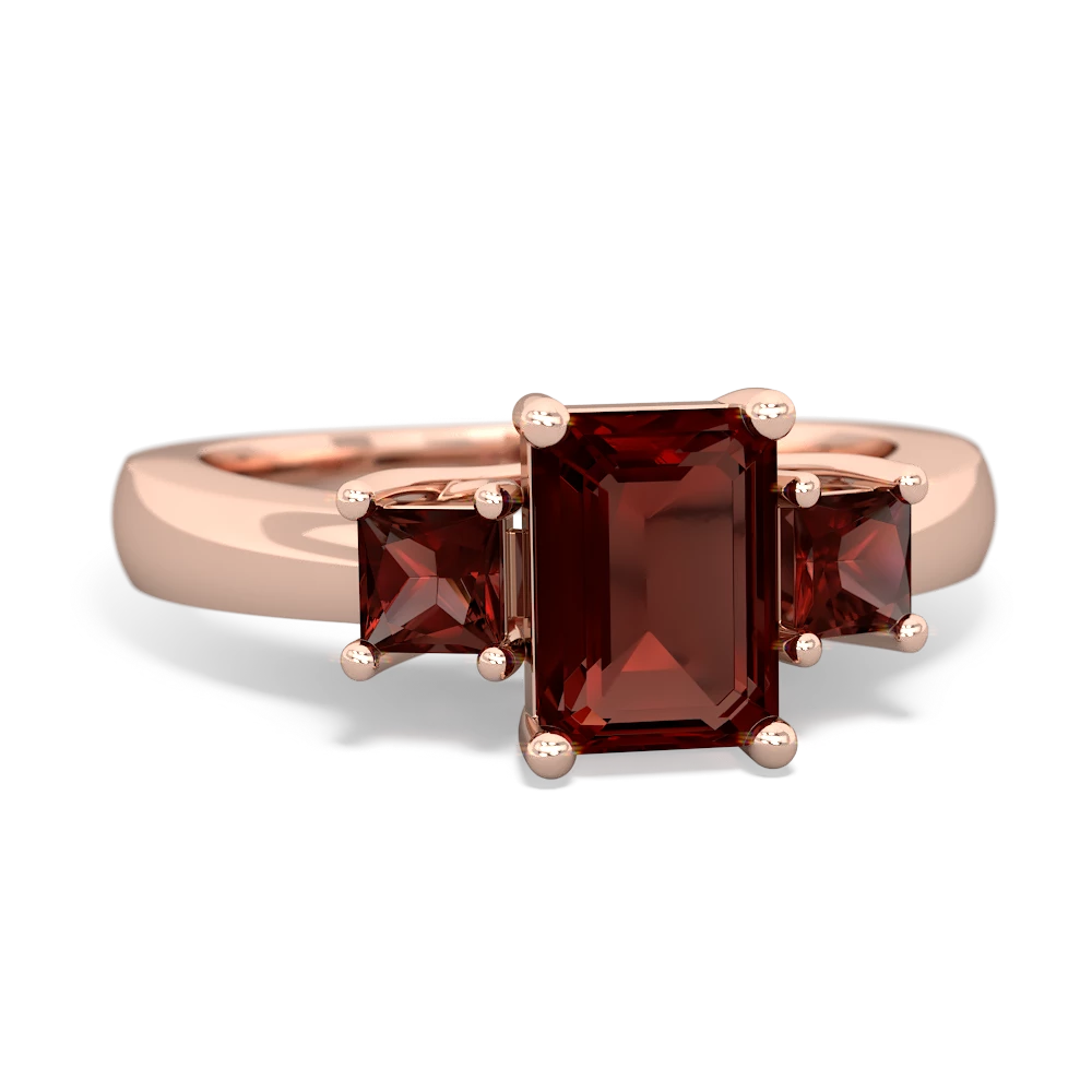 Ruby Three Stone Emerald-Cut Trellis 14K Rose Gold ring R4021