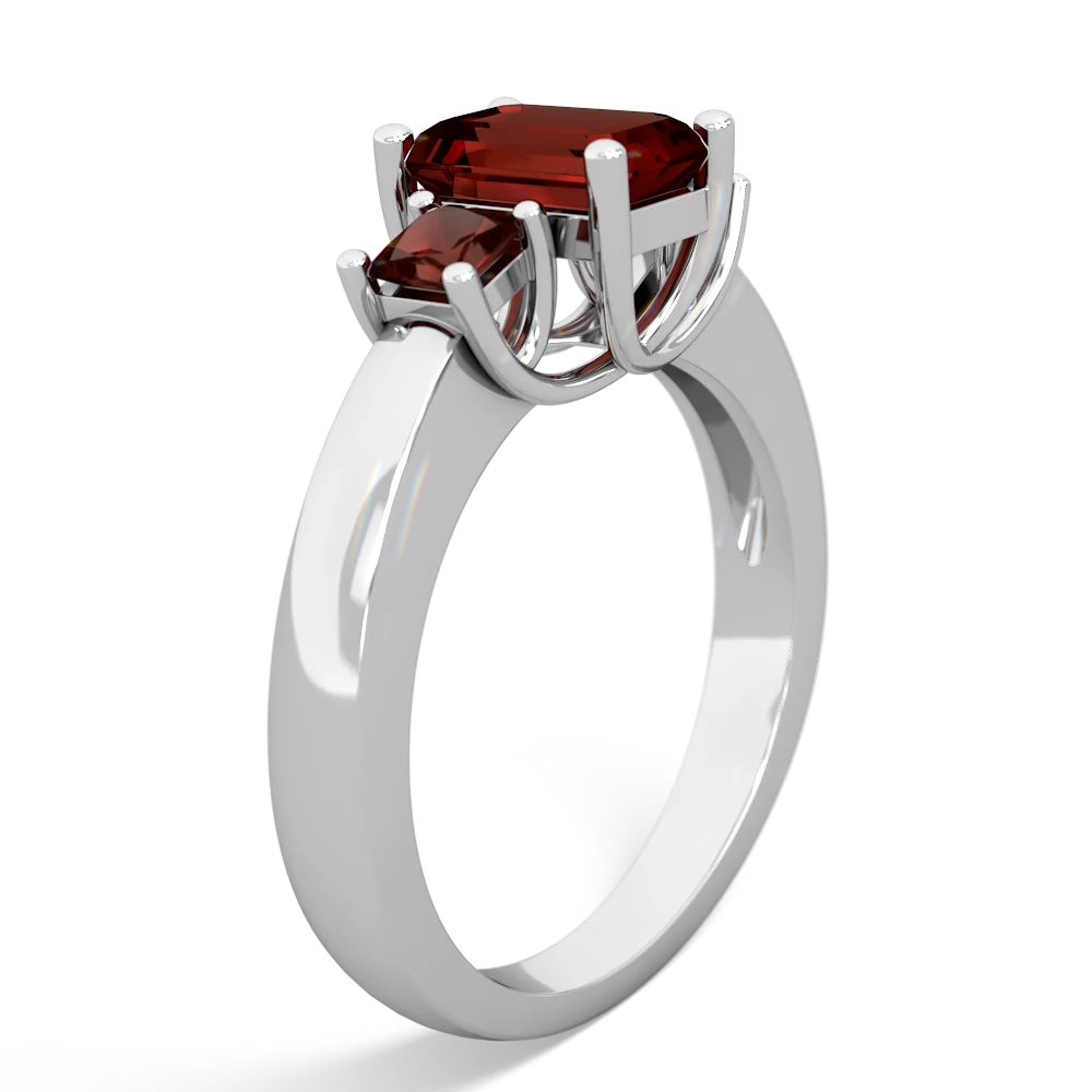 Ruby Three Stone Emerald-Cut Trellis 14K White Gold ring R4021