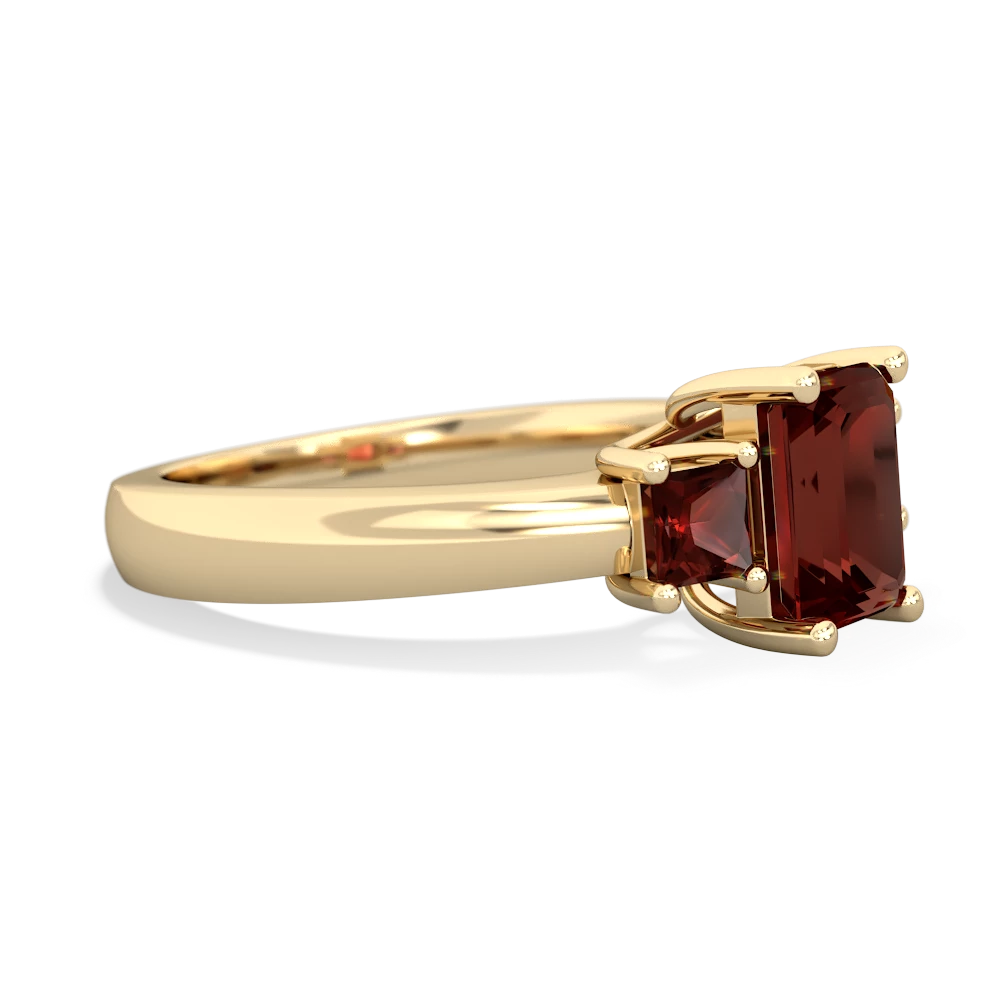 Lab Emerald Three Stone Emerald-Cut Trellis 14K Yellow Gold ring R4021