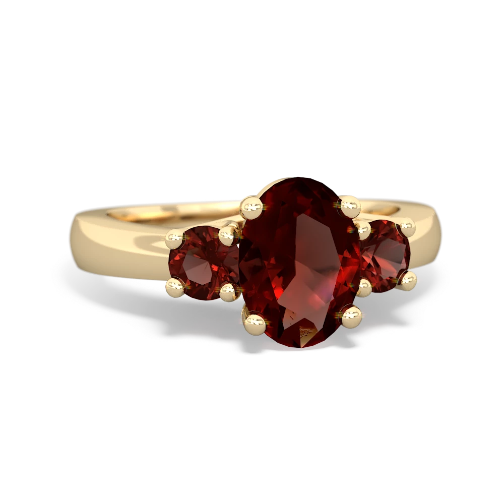 Garnet Three Stone Oval Trellis 14K Yellow Gold ring R4024