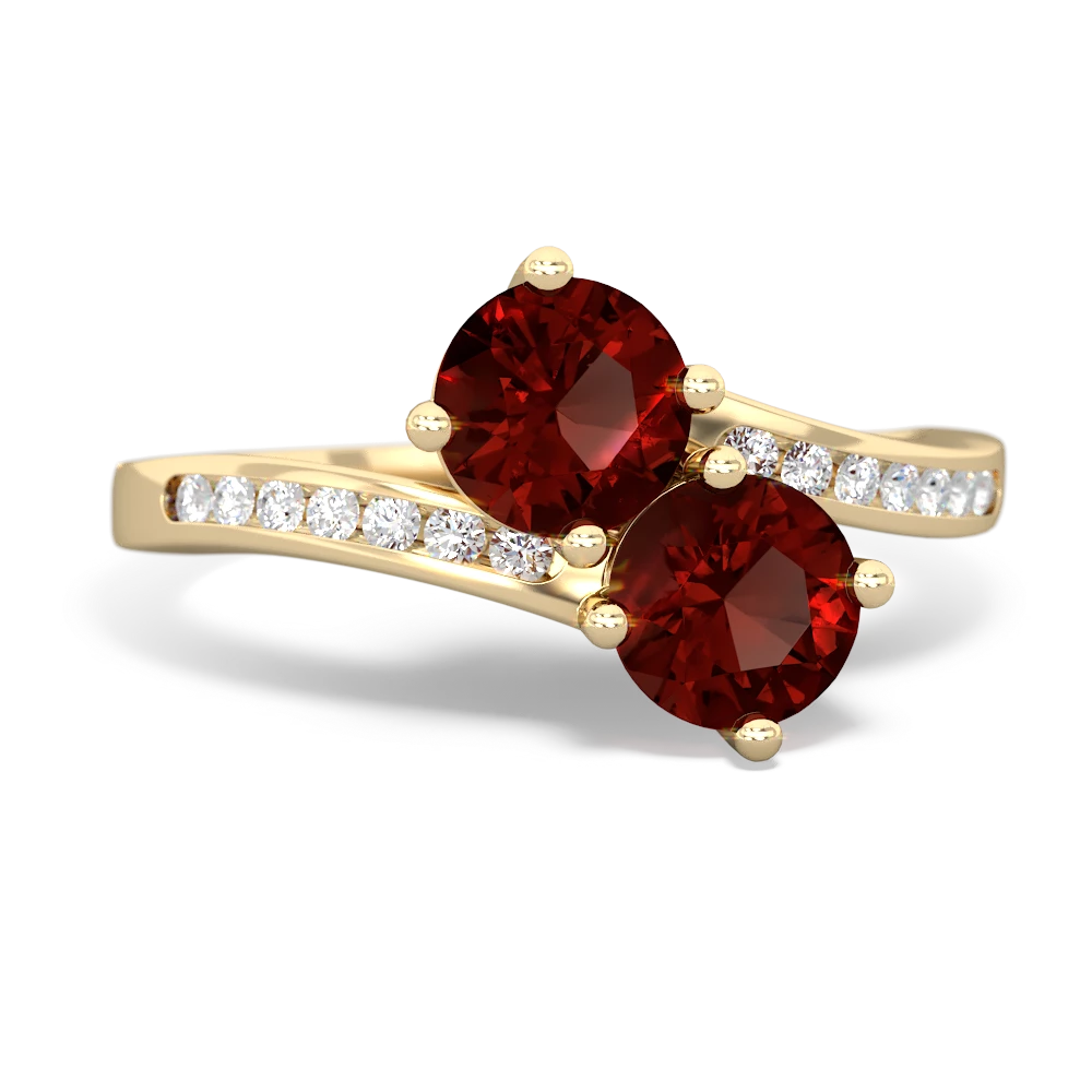 Garnet Channel Set Two Stone 14K Yellow Gold ring R5303