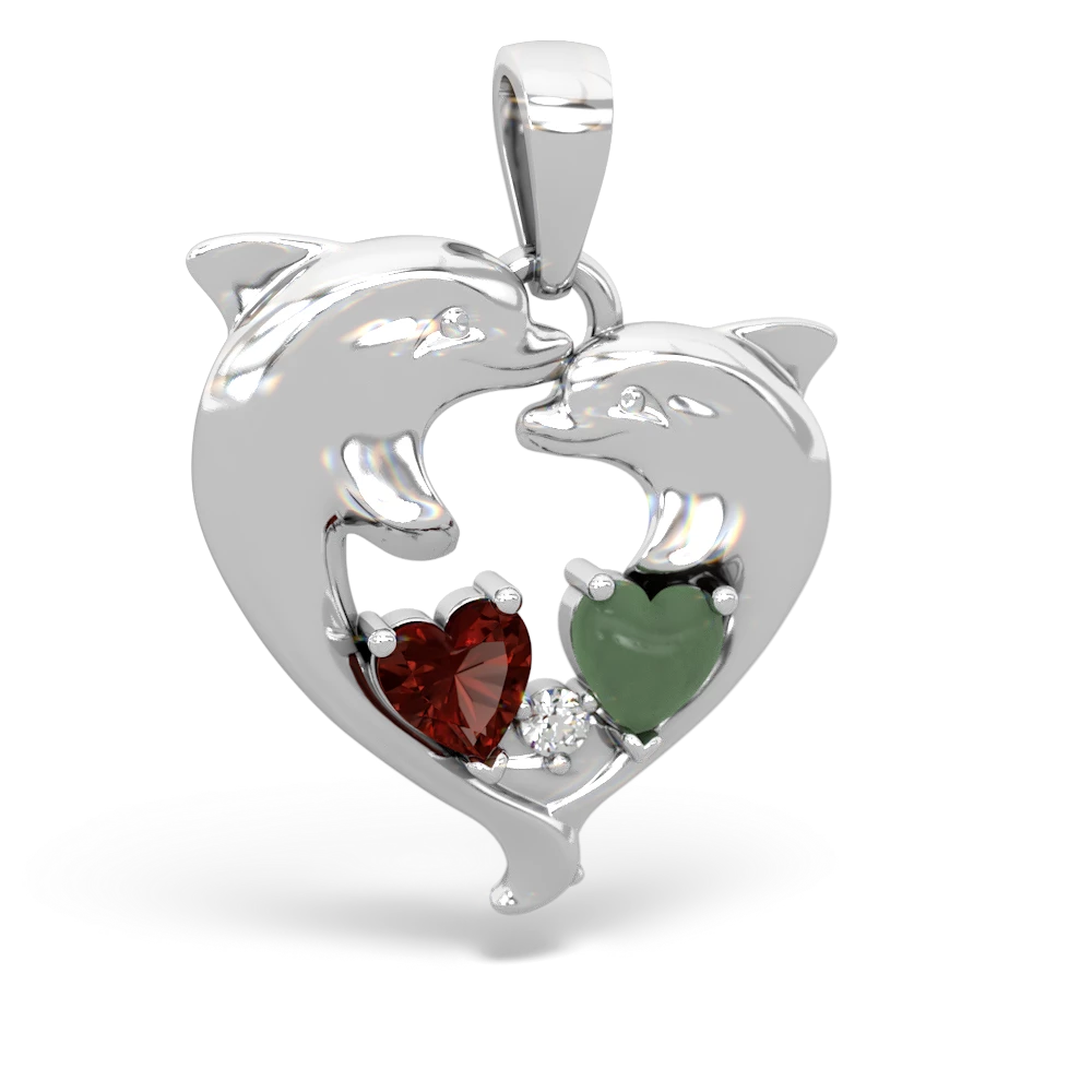 Garnet Dolphin Heart 14K White Gold pendant P5820