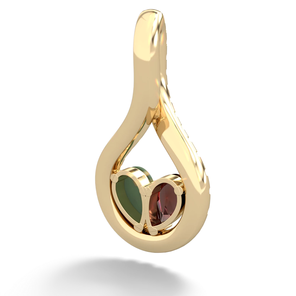 Garnet Pave Twist 'One Heart' 14K Yellow Gold pendant P5360