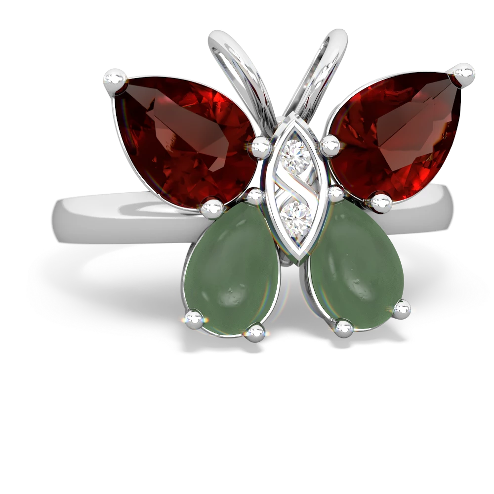 Garnet Butterfly 14K White Gold ring R2215