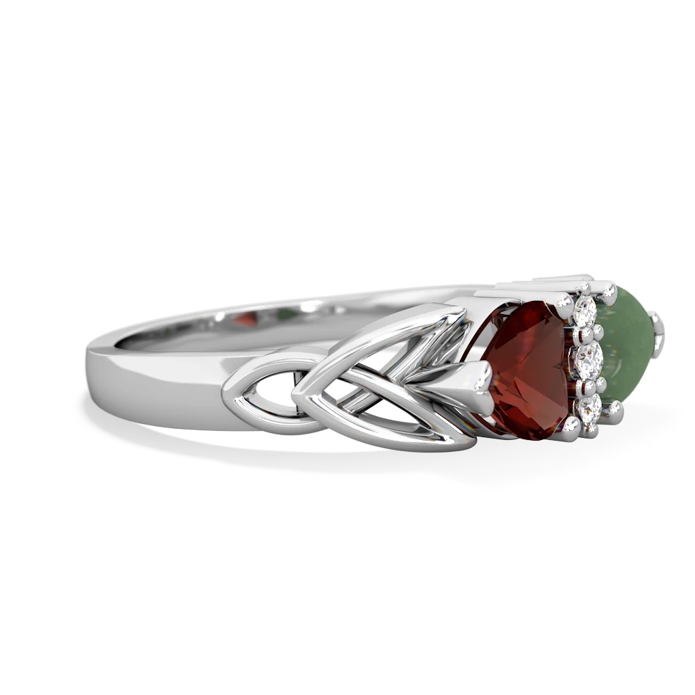 Garnet Celtic Knot Double Heart 14K White Gold ring R5040