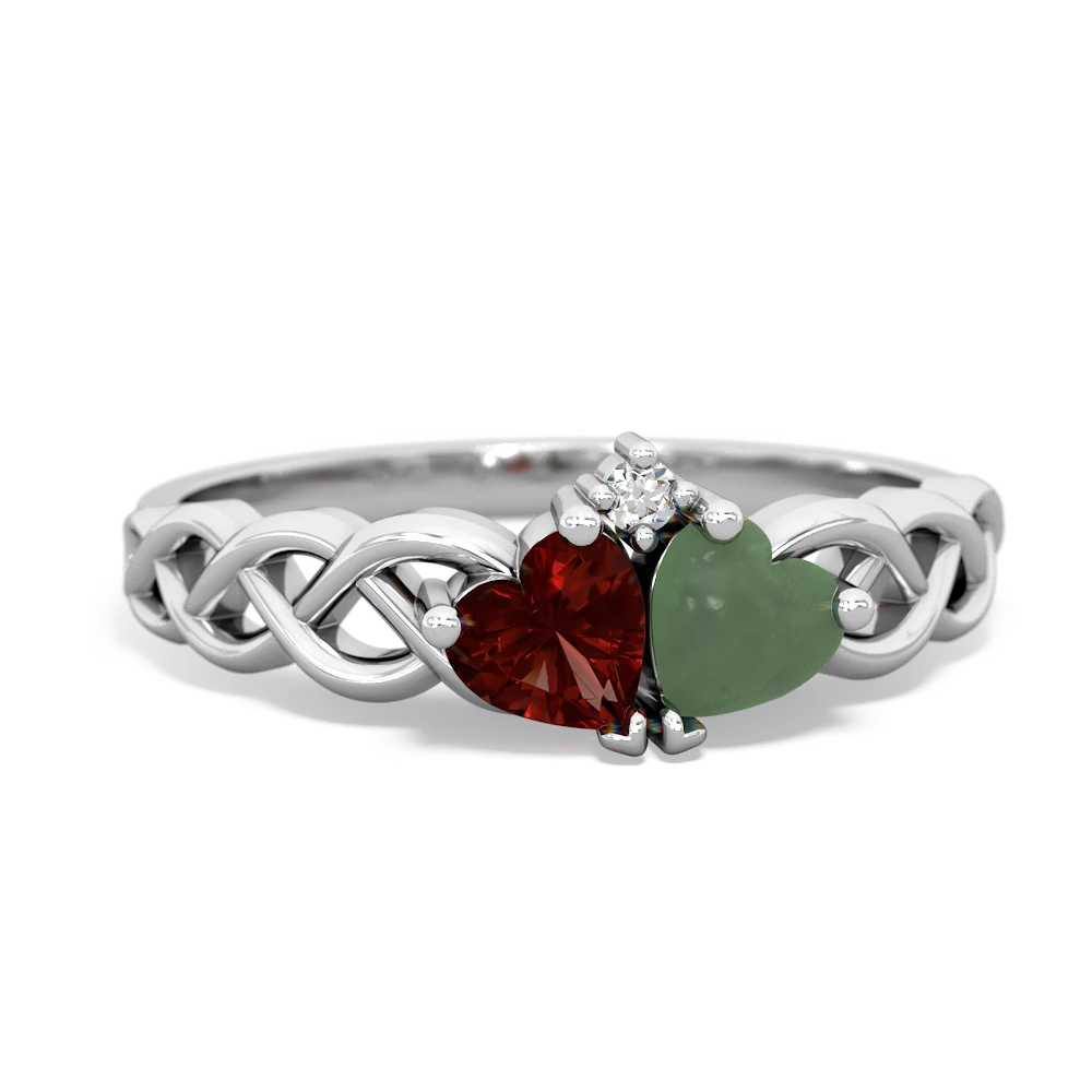 Garnet Heart To Heart Braid 14K White Gold ring R5870