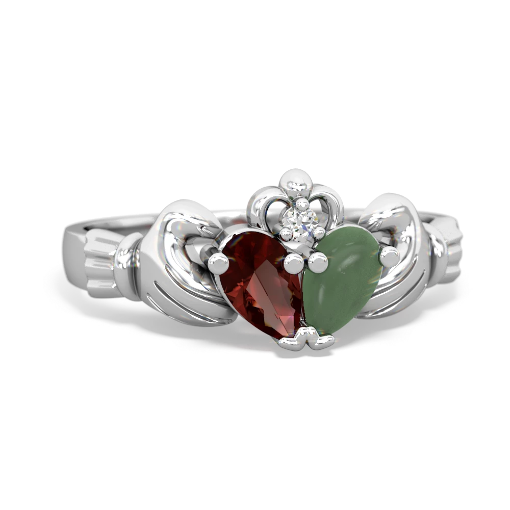 Garnet 'Our Heart' Claddagh 14K White Gold ring R2388