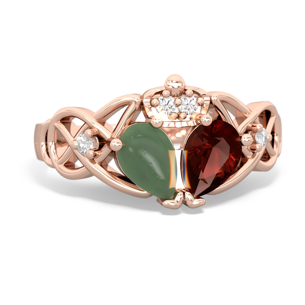 Garnet 'One Heart' Celtic Knot Claddagh 14K Rose Gold ring R5322