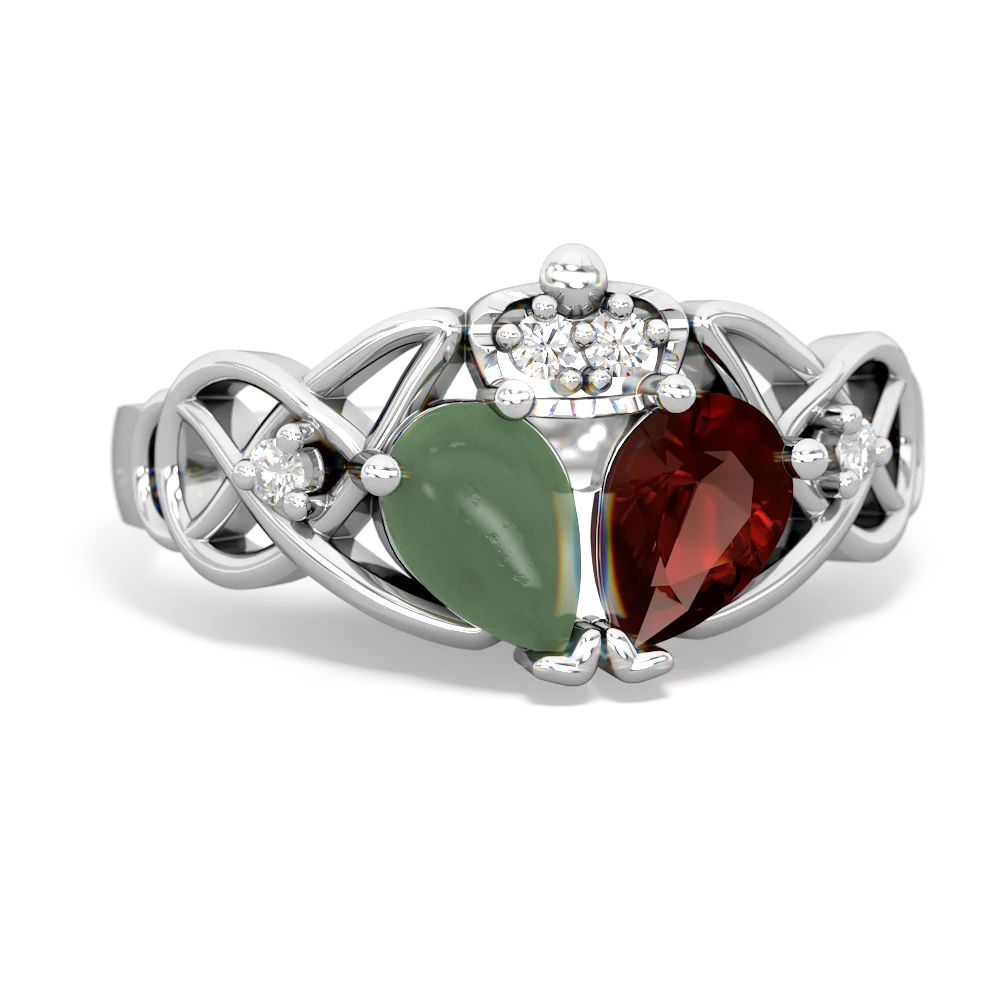 Garnet 'One Heart' Celtic Knot Claddagh 14K White Gold ring R5322