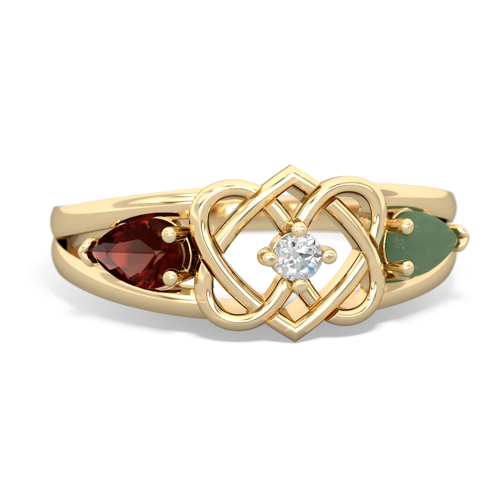 Garnet Hearts Intertwined 14K Yellow Gold ring R5880