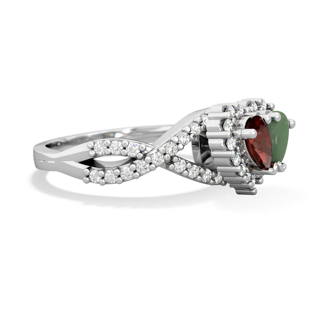 Garnet Diamond Twist 'One Heart' 14K White Gold ring R2640HRT