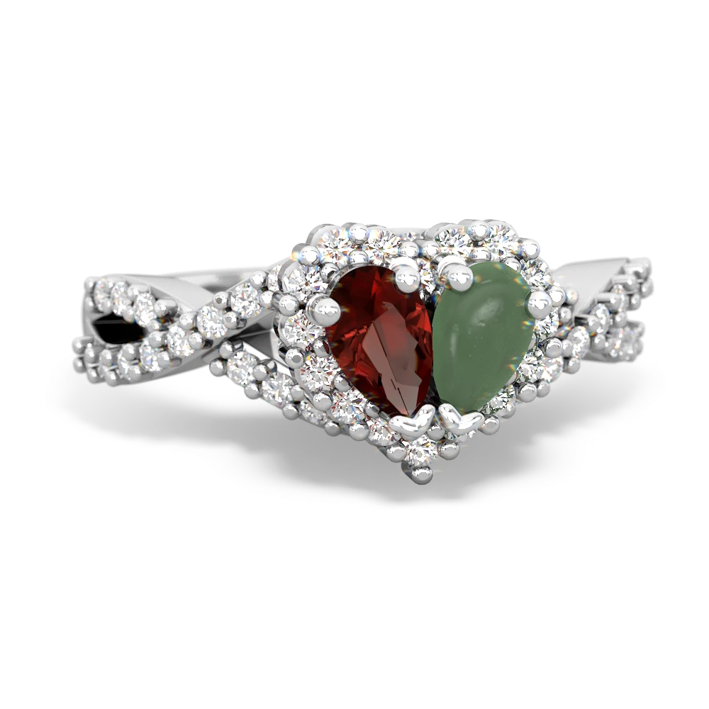 Garnet Diamond Twist 'One Heart' 14K White Gold ring R2640HRT