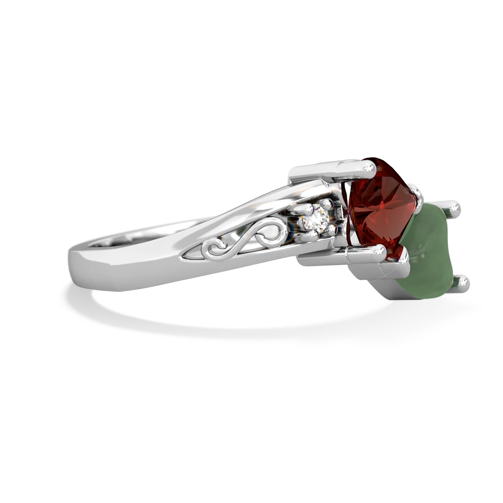 Garnet Snuggling Hearts 14K White Gold ring R2178