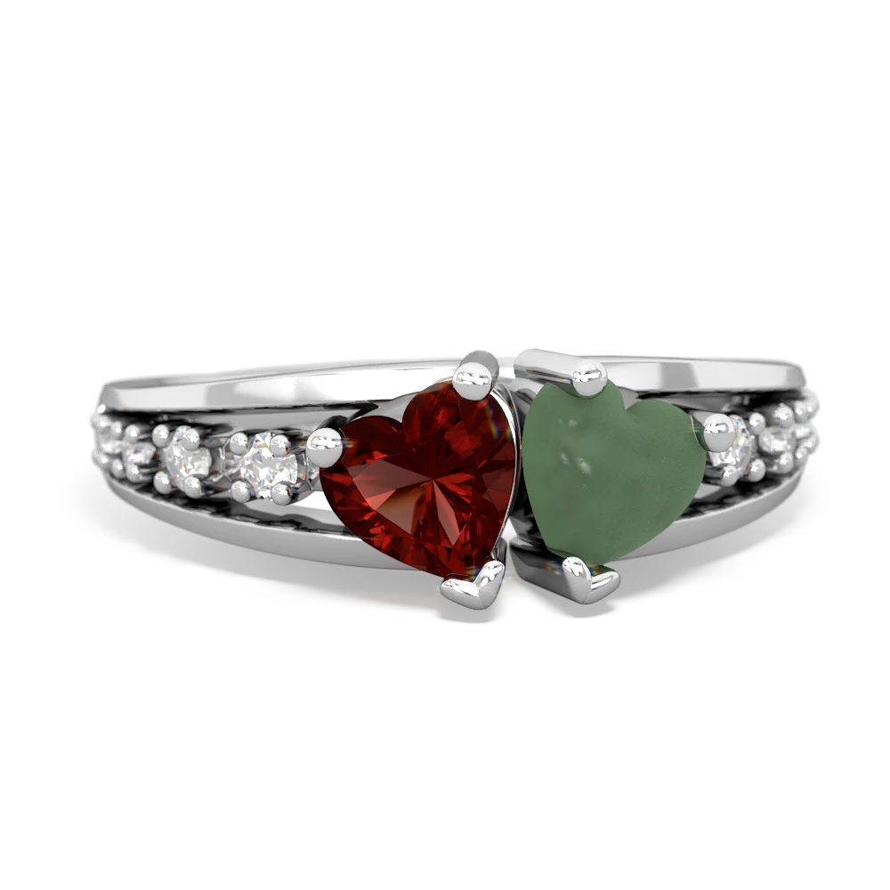 Garnet Heart To Heart 14K White Gold ring R3342