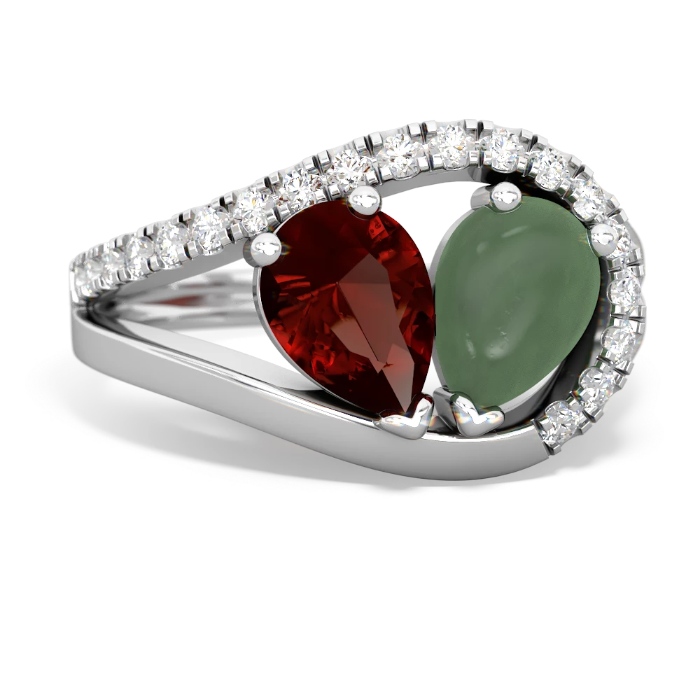 Garnet Nestled Heart Keepsake 14K White Gold ring R5650