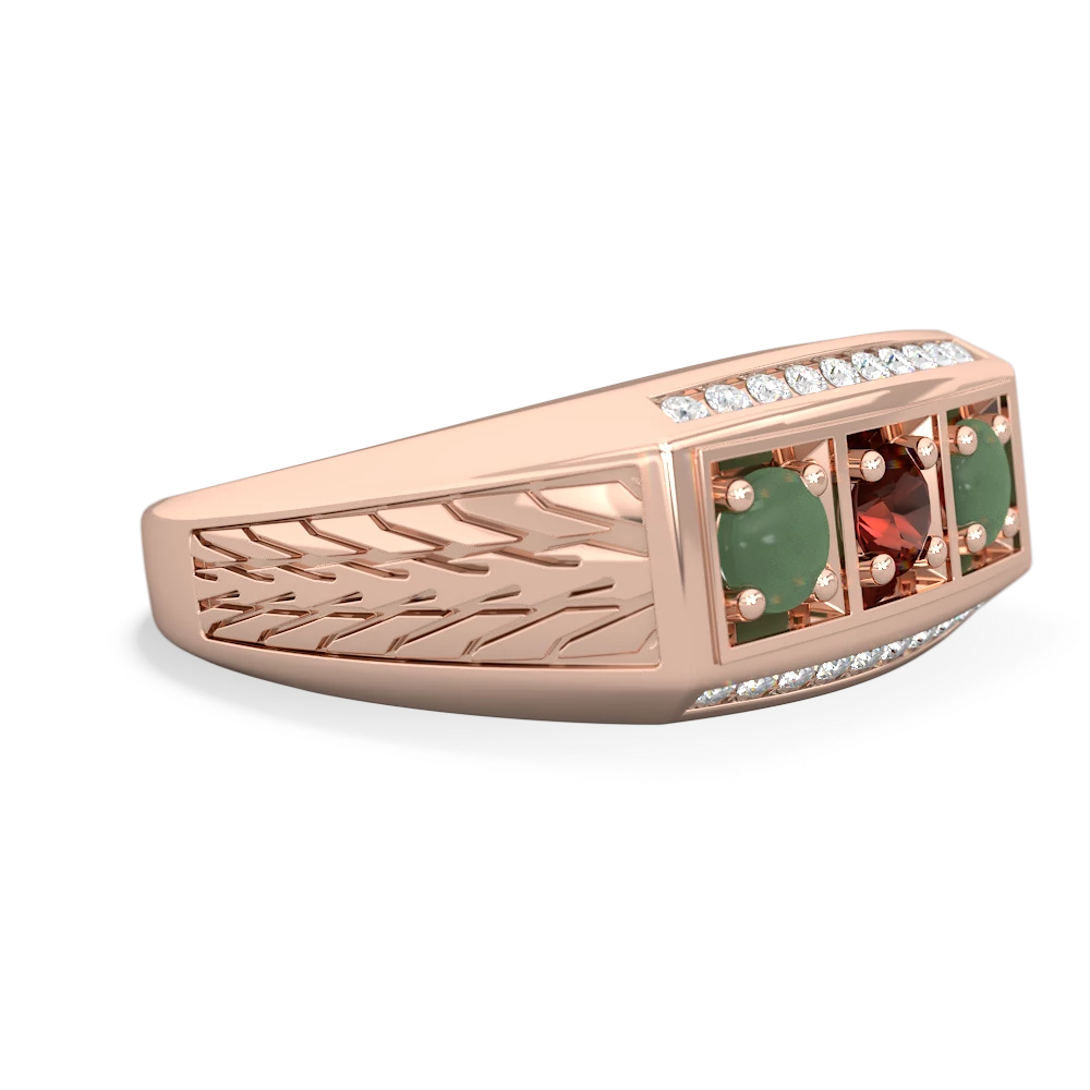 Garnet Three Stone Tire Tread Men's 14K Rose Gold ring R0520