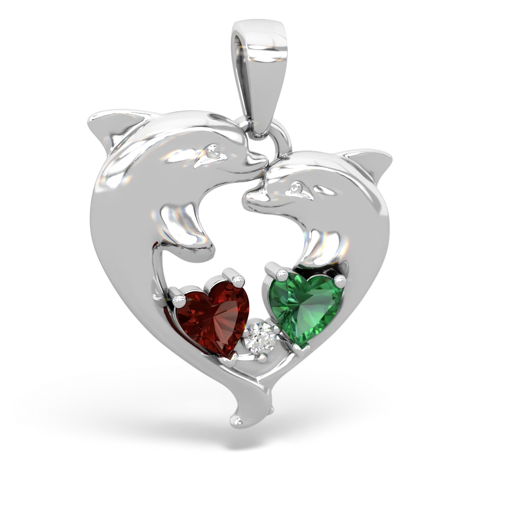 Garnet Dolphin Heart 14K White Gold pendant P5820