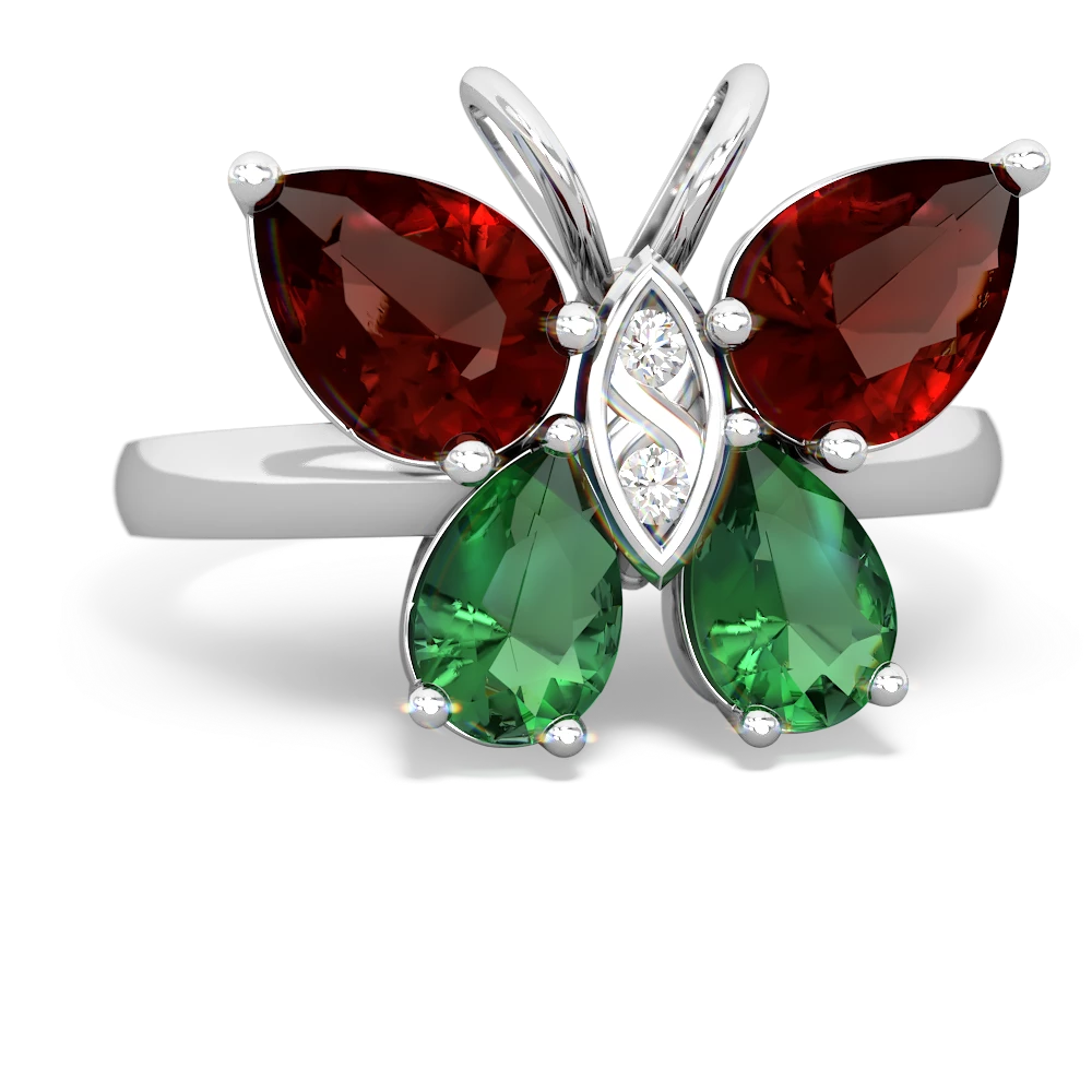 Garnet Butterfly 14K White Gold ring R2215