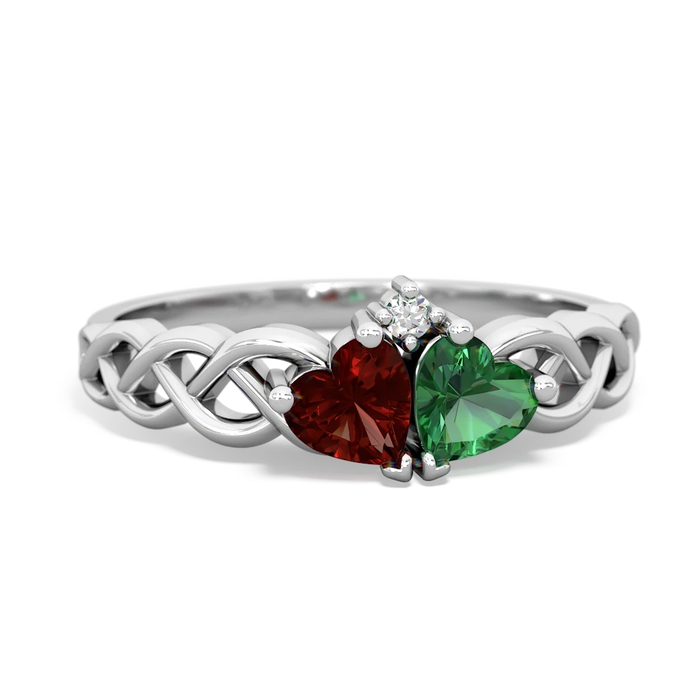 Garnet Heart To Heart Braid 14K White Gold ring R5870