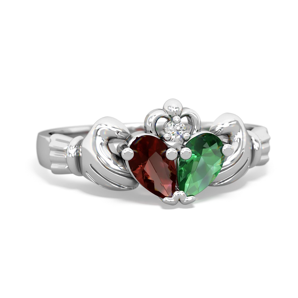 Garnet 'Our Heart' Claddagh 14K White Gold ring R2388