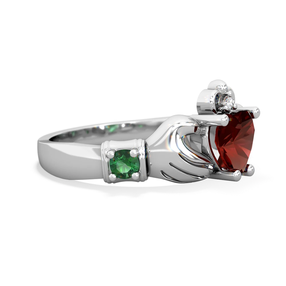 Garnet Claddagh Keepsake 14K White Gold ring R5245