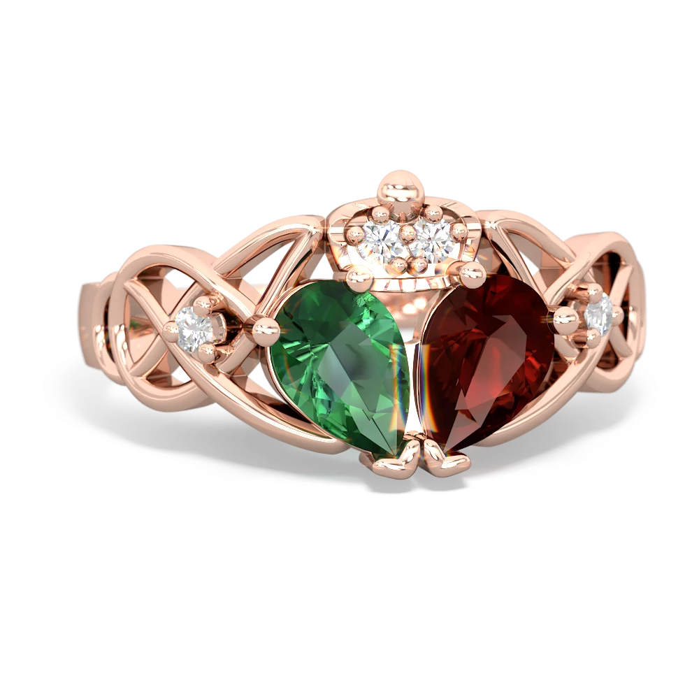 Garnet 'One Heart' Celtic Knot Claddagh 14K Rose Gold ring R5322