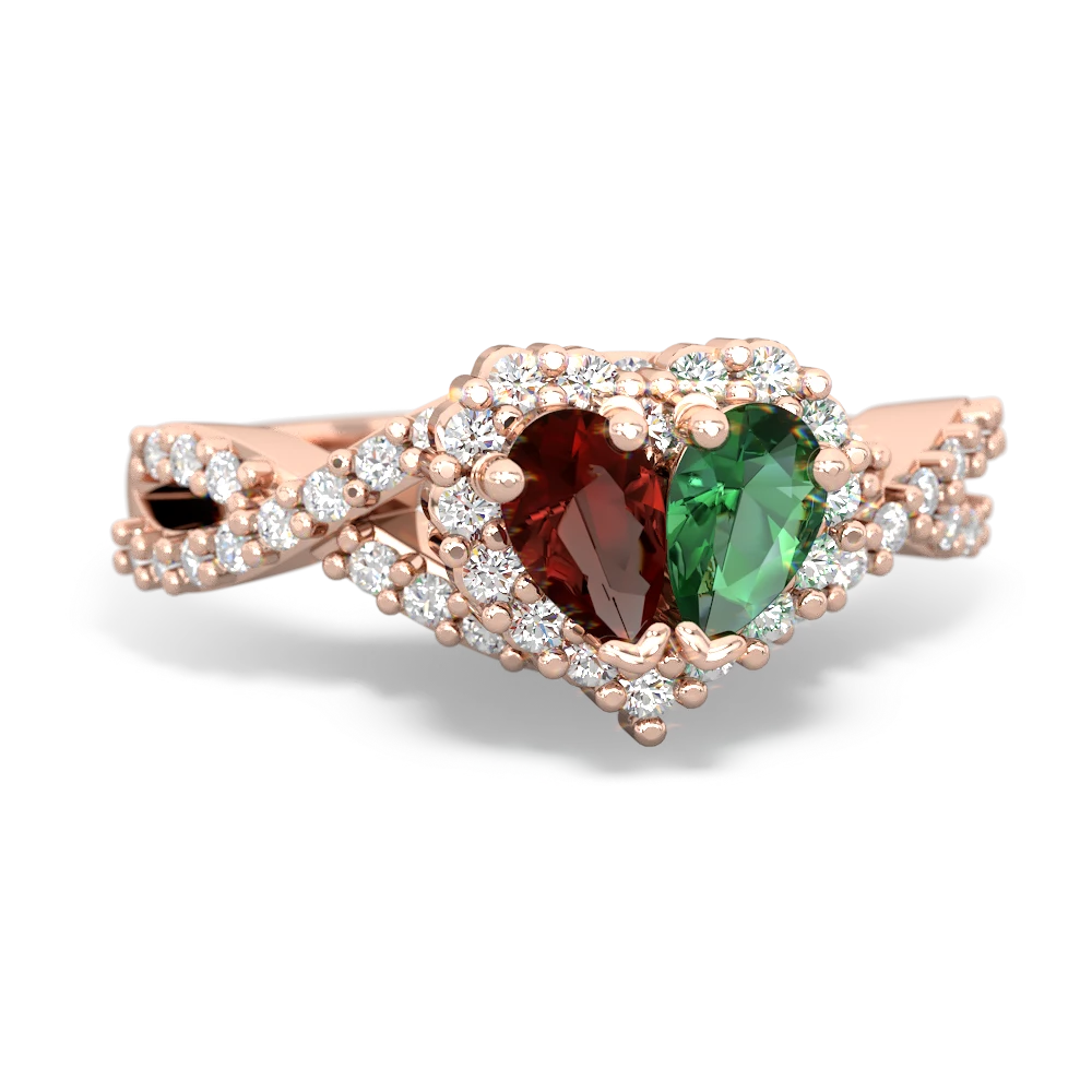 Garnet Diamond Twist 'One Heart' 14K Rose Gold ring R2640HRT