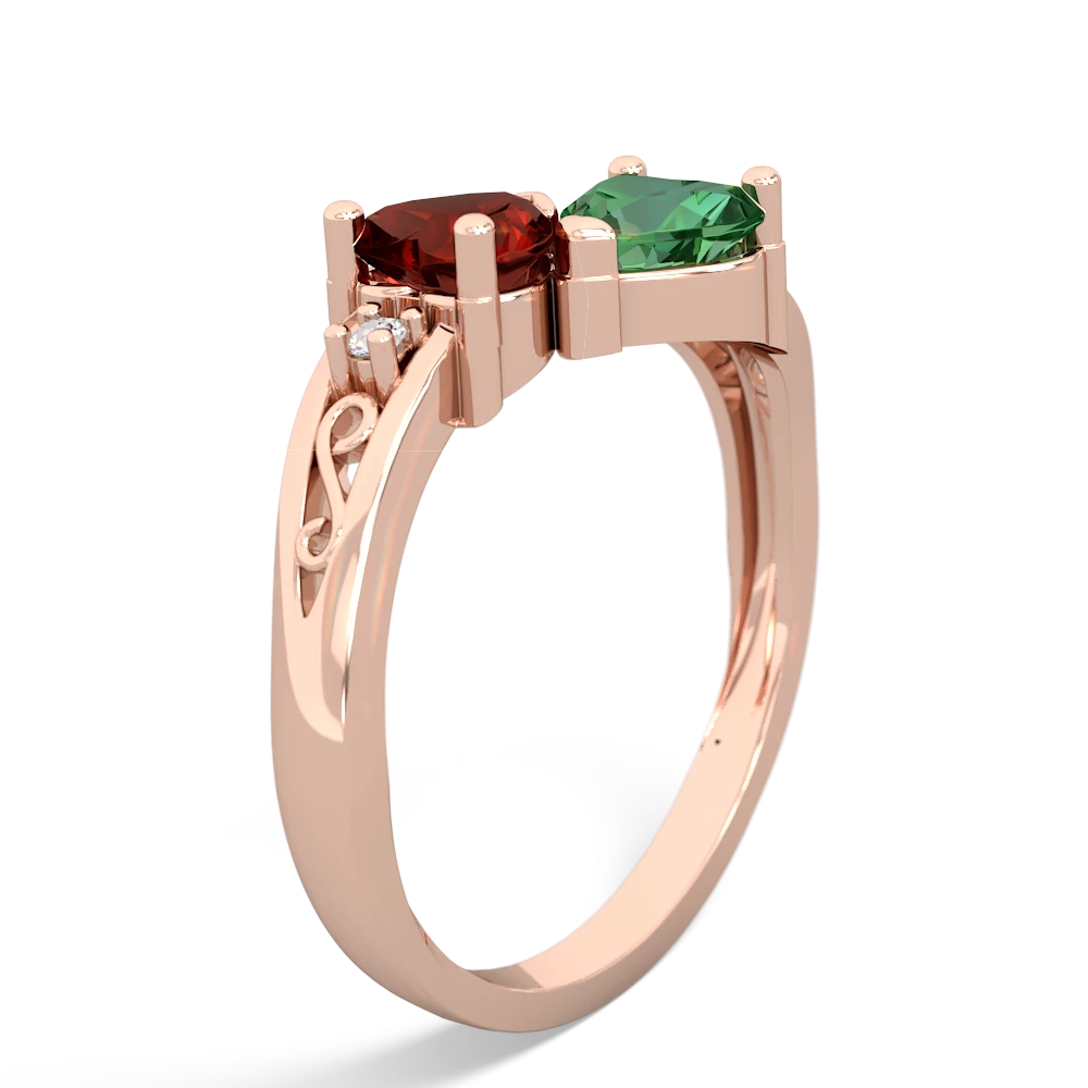 Garnet Snuggling Hearts 14K Rose Gold ring R2178