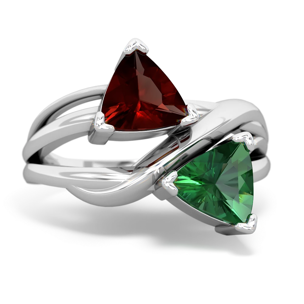 Garnet Split Band Swirl 14K White Gold ring R2341