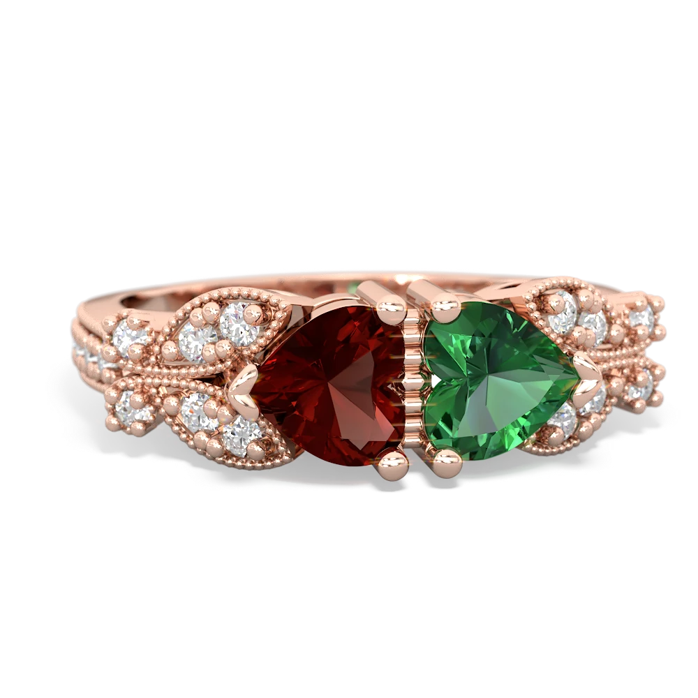 Garnet Diamond Butterflies 14K Rose Gold ring R5601