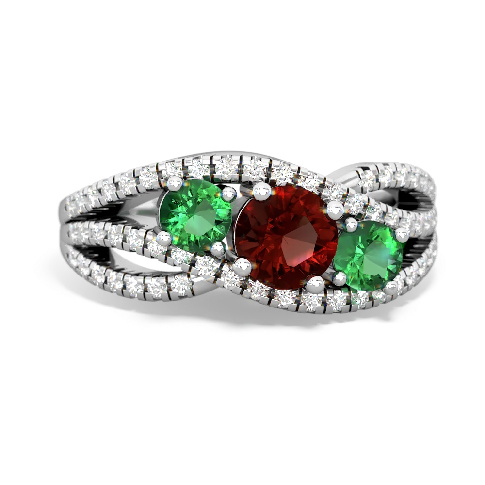 Garnet Three Stone Aurora 14K White Gold ring R3080