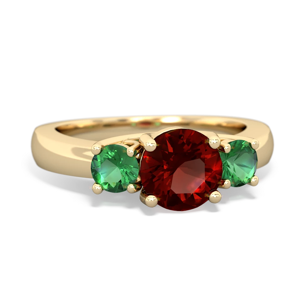 Garnet Three Stone Round Trellis 14K Yellow Gold ring R4018