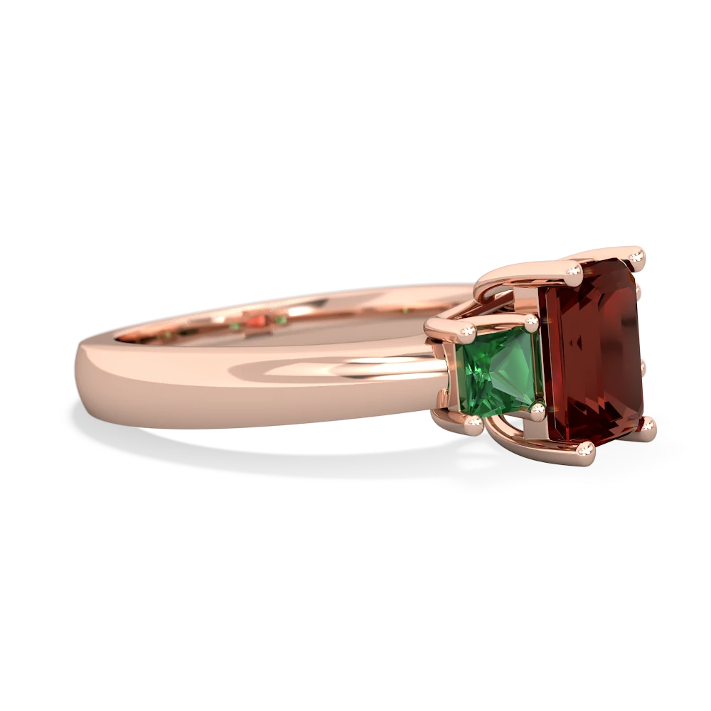 Garnet Three Stone Emerald-Cut Trellis 14K Rose Gold ring R4021