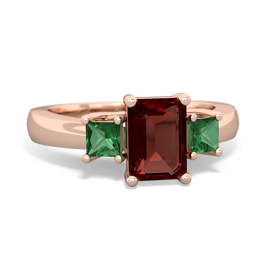 Garnet Three Stone Emerald-Cut Trellis 14K Rose Gold ring R4021