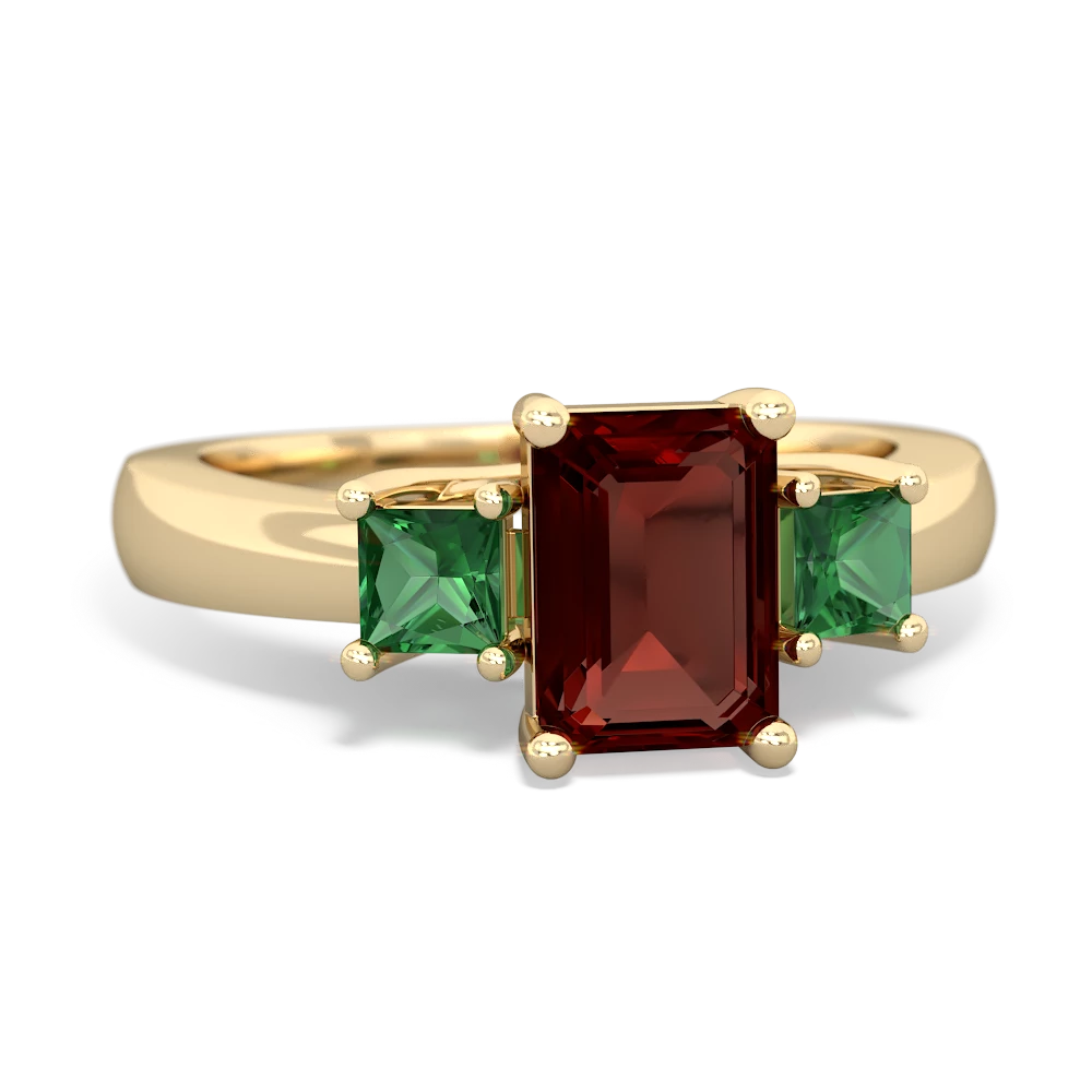 Garnet Three Stone Emerald-Cut Trellis 14K Yellow Gold ring R4021