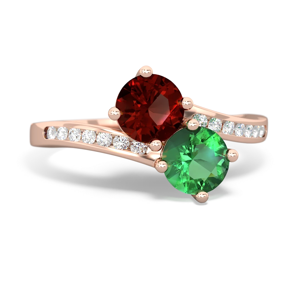 Garnet Channel Set Two Stone 14K Rose Gold ring R5303