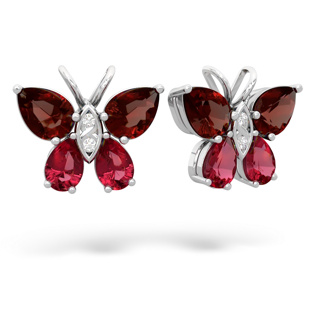 Garnet Butterfly 14K White Gold earrings E2215