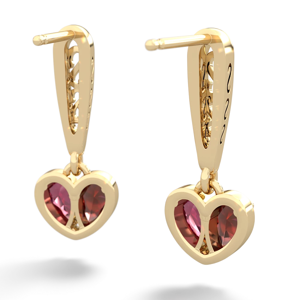 Garnet Filligree Heart 14K Yellow Gold earrings E5070