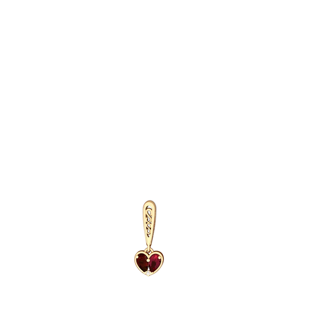 Garnet Filligree Heart 14K Yellow Gold earrings E5070