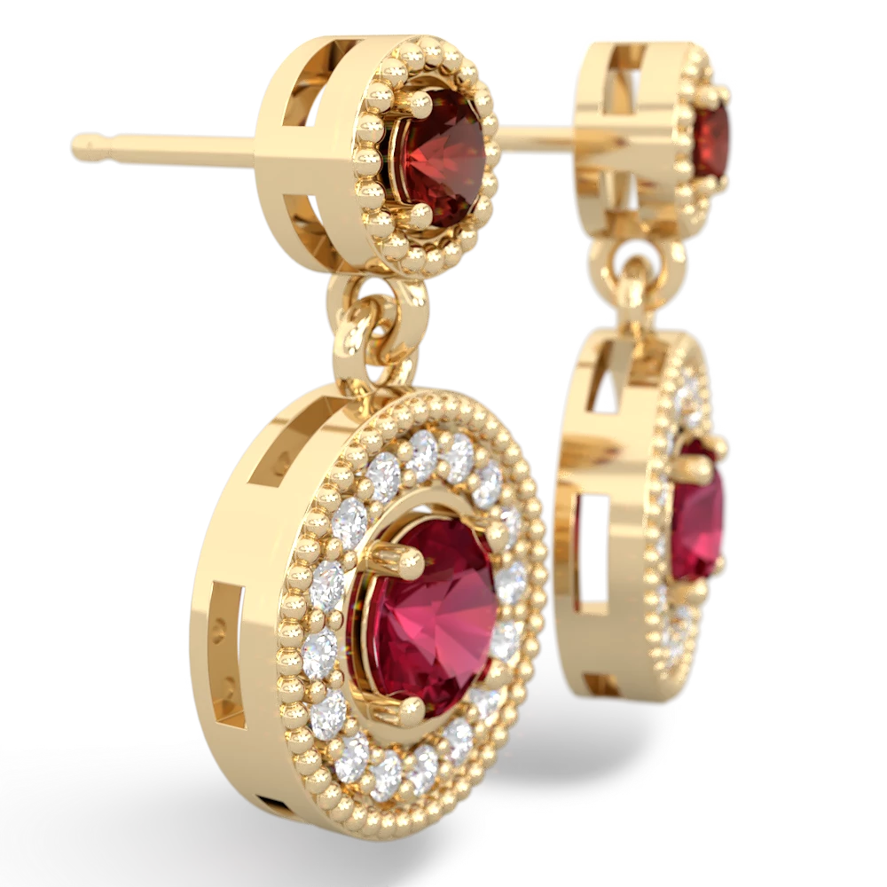 Garnet Halo Dangle 14K Yellow Gold earrings E5319