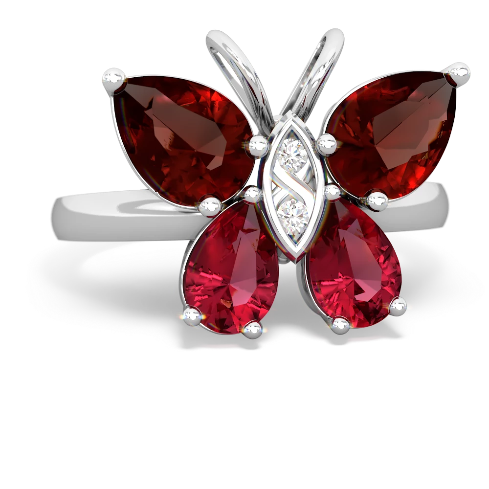 Garnet Butterfly 14K White Gold ring R2215