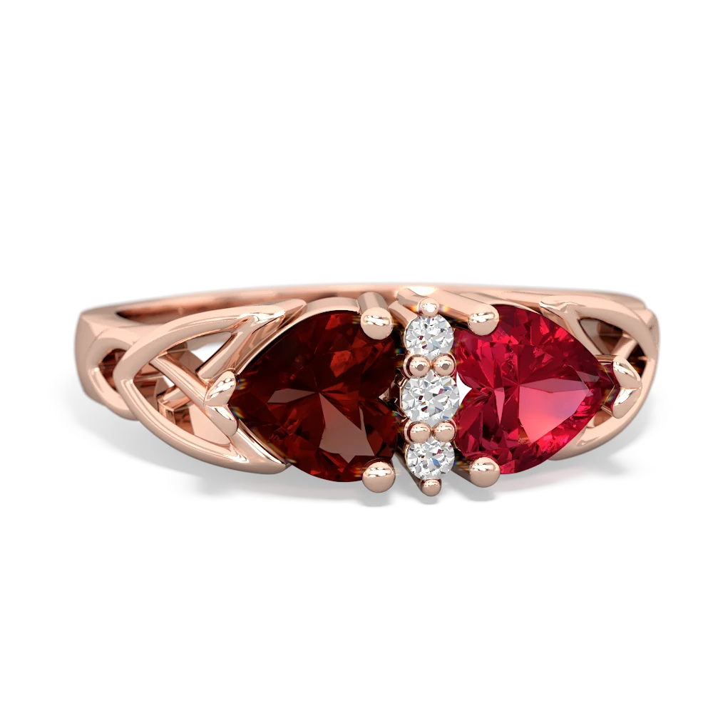 Garnet Celtic Knot Double Heart 14K Rose Gold ring R5040