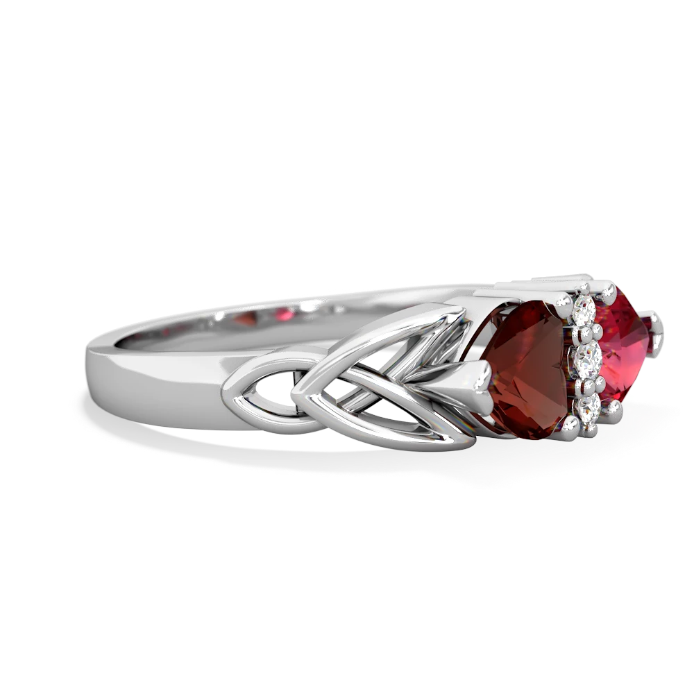 Garnet Celtic Knot Double Heart 14K White Gold ring R5040