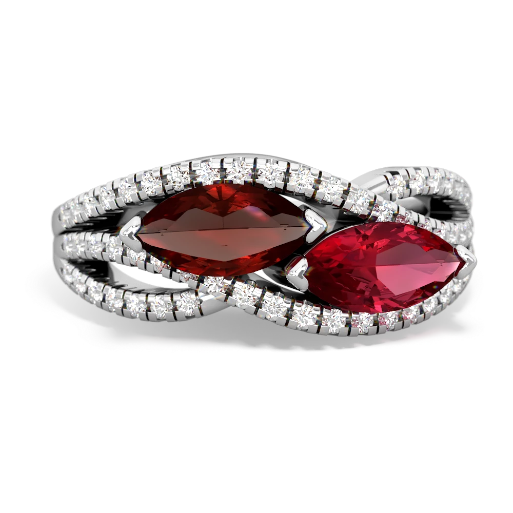 Garnet Diamond Rivers 14K White Gold ring R3070