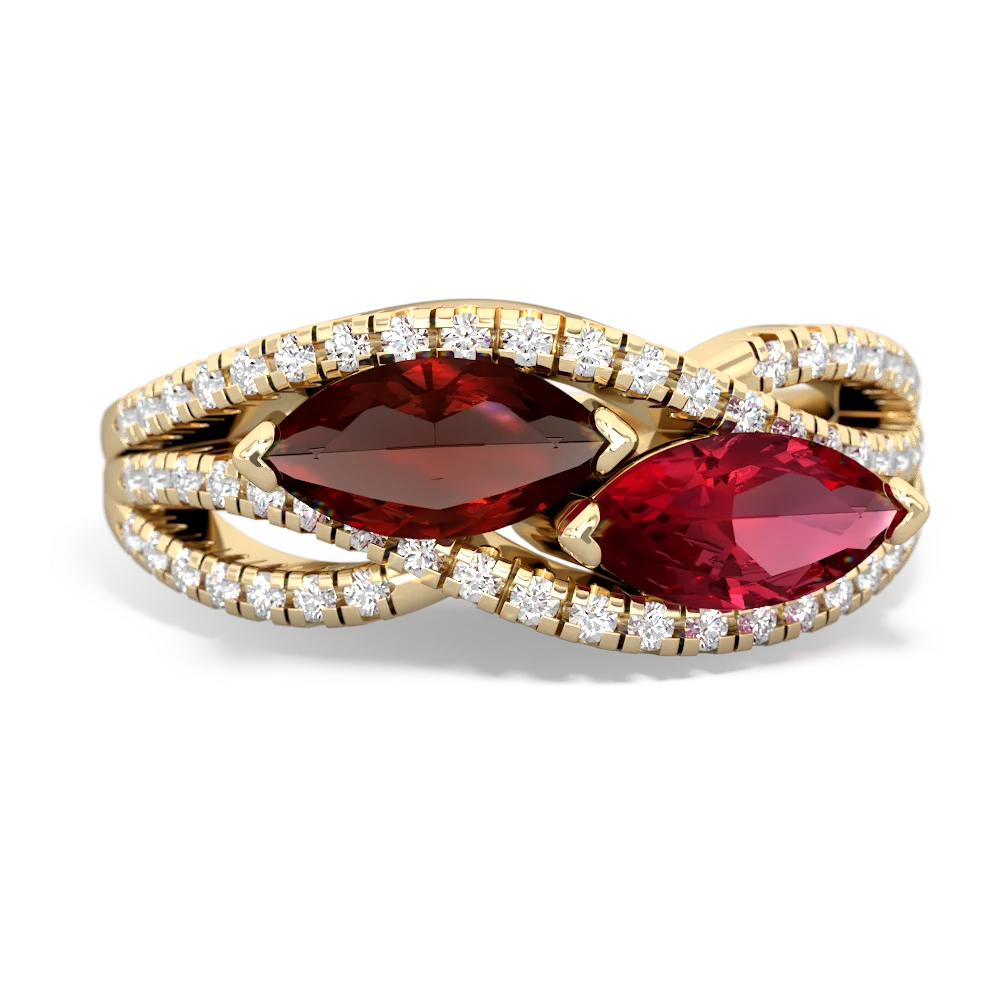 Garnet Diamond Rivers 14K Yellow Gold ring R3070