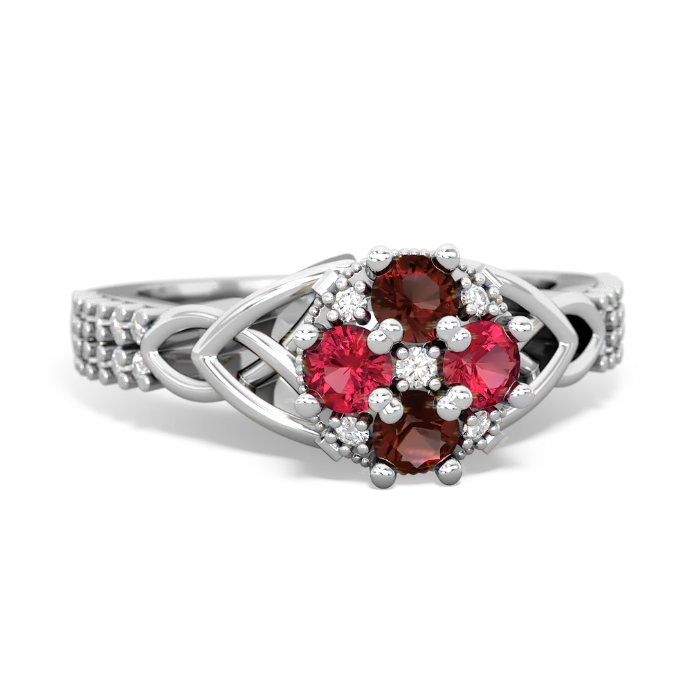 Garnet Celtic Knot Cluster Engagement 14K White Gold ring R26443RD